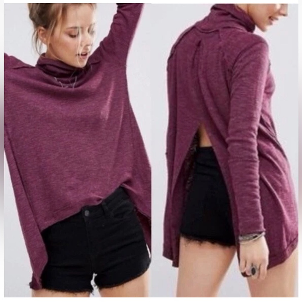 Free People We the Free Split Back Turtleneck Sweater Size Medium purple - Picture 13 of 13